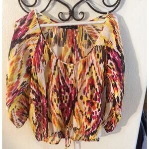 Patterson J Kincaid Originals Top Multi Color Print Peasant MSRP $158